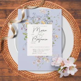 Delikate Boho Wildblumen Periwinkle Wedding Einladung