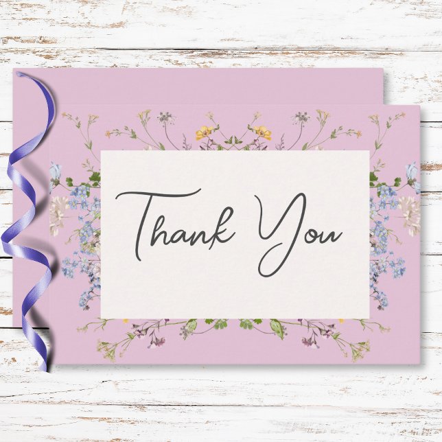 Delikate Boho Wildblumen Pink Wedding Dankeskarte (Delicate Boho Wildflowers Pink Wedding Thank You Card)