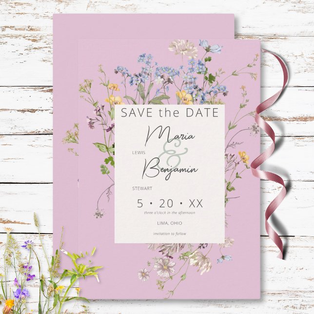 Delikate Boho Wildblumen Pink Wedding Save The Date (Delicate Boho Wildflowers Pink Wedding Save The Date)