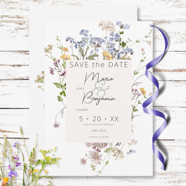 Delikate Boho Wildblumen White Wedding Save The Date (Delicate Boho Wildflowers White Wedding Save The Date)
