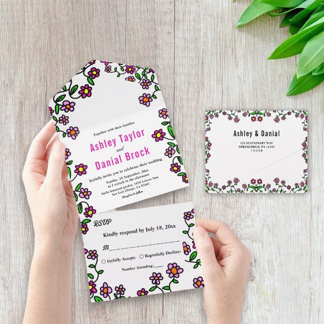 Delikate Botanische Blume Blumenzehen All In One Einladung (Von Creator hochgeladen)