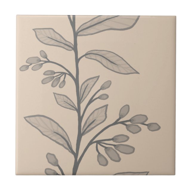 Delikate Botanische Reverie L5 Große graue Pflanze Fliese (Vorderseite)