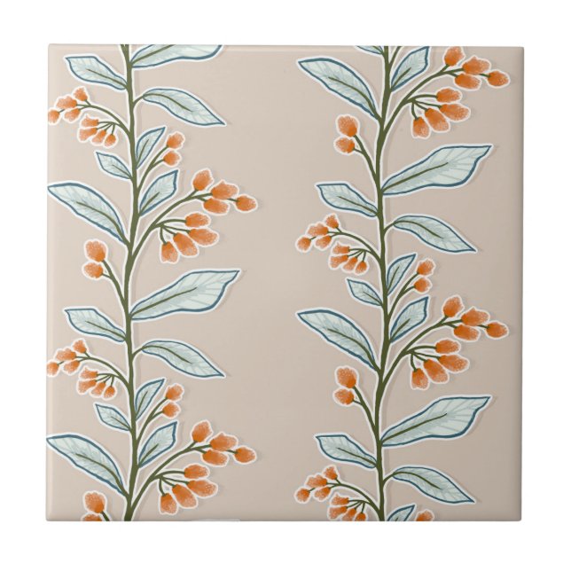 Delikate Botanische Reverie M7 Große Pflanze Orang Fliese (Vorderseite)