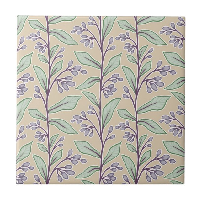 Delikate Botanische Reverie M8 Große Pflanze Lila Fliese (Vorderseite)