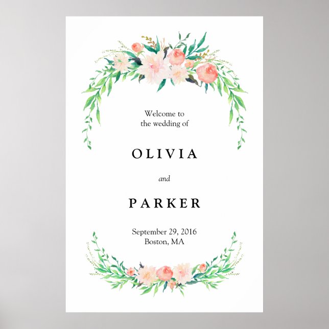 Delikate Bouquet Große Hochzeit Begrüßungszeichen Poster (Vorne)