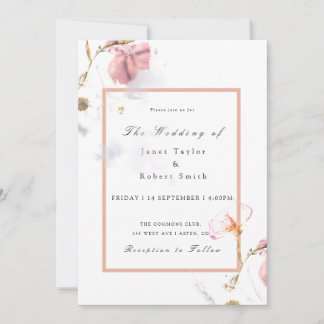 Delikate Bouquet mit rosa Grenz-Hochzeit Einladung