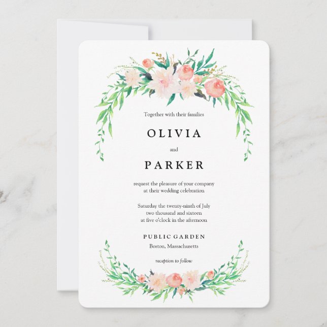 Delikate Bouquet Wedding Einladung (Vorderseite)