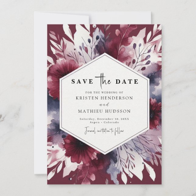 Delikate Burgundy Wedding Save The Date (Vorderseite)
