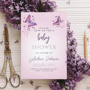 Delikate Butterfliegen Girl Chic Baby Dusche Party Einladung