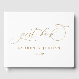 Delikate Calligrafy Gold Foto Monogram Wedding Gästebuch