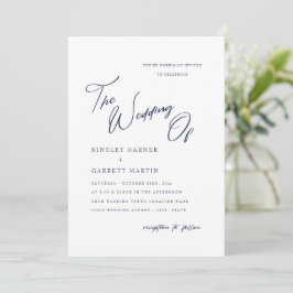 Delikate Calligraphy Navy Blue Wedding Einladung