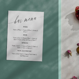 Delikate Calligraphy Wedding Bar Menu Begleitkarte