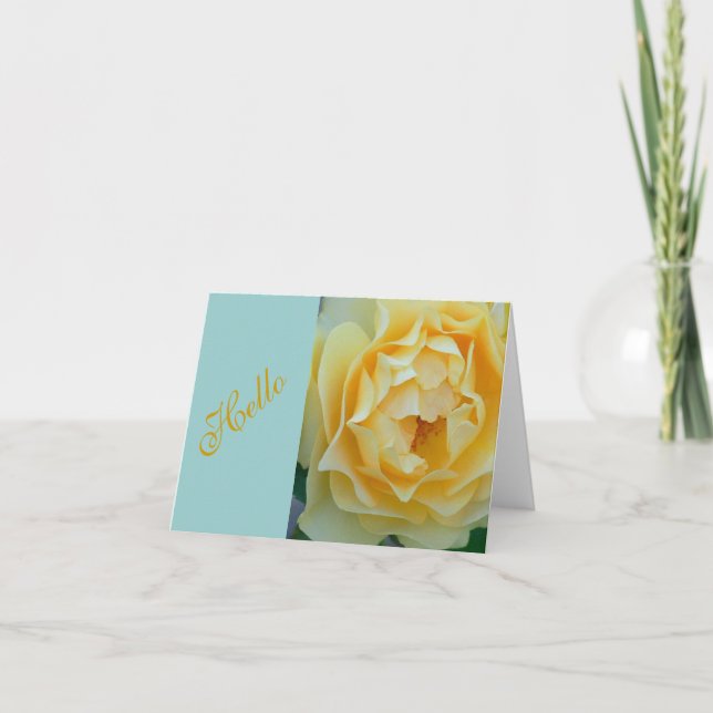 "DELIKATE CANDLE-LIGHT YELLOW ROSE/HELLO" KARTE (Vorderseite)