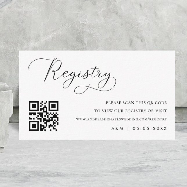 Delikate Chic Script Qr Code Wedding Gift Registry Begleitkarte (Von Creator hochgeladen)