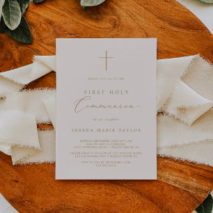 Delikate Creme Gold Cross Erste Heilige Kommune Einladung