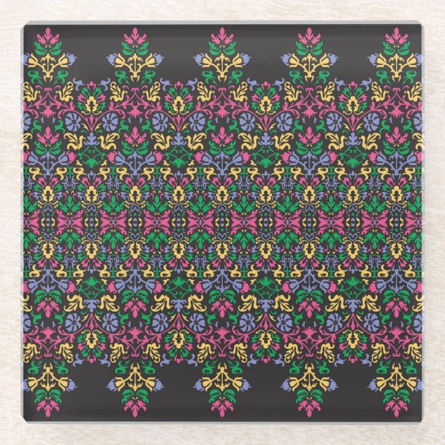 Delikate Damask Barock Viktorianisch Nahtlos Glasuntersetzer (Vorderseite)