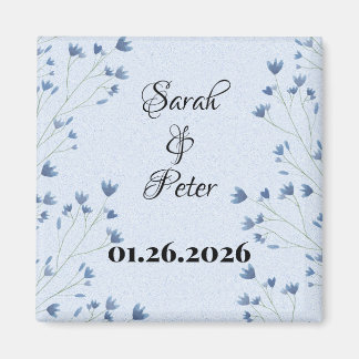 Delikate dunkelblaue Wildblumen Save the Date Magnet