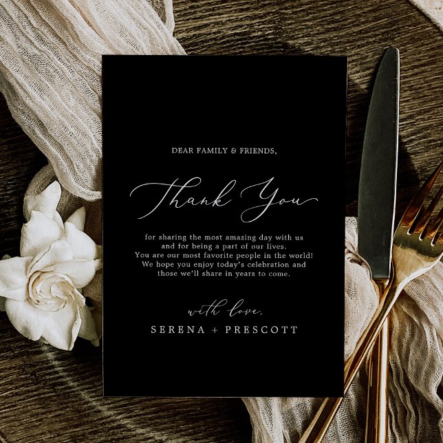 Delikate Dunkelschwarz Danke Empfang Card Postkarte (Delicate Dark Black Thank You Reception Card)