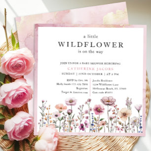 Delikate Dusty Pink Wildblume Kinderdusche Einladu Einladung