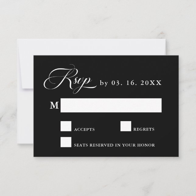 Delikate Elegant Wedding Black RSVP Card (Vorderseite)