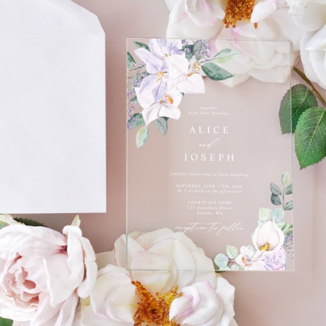 Delikate Elegante Blume Hochzeit Acryleinladungen (Delicate Elegant Watercolor Flowers Wedding Acrylic Invitations)