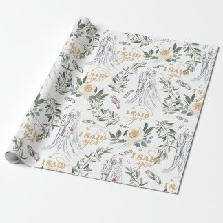 Delikate, elegante Hochzeit mit floralen Wasserfar Geschenkpapier