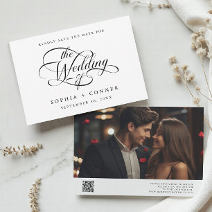 Delikate Elegante Script Wedding Foto QR Code Save The Date