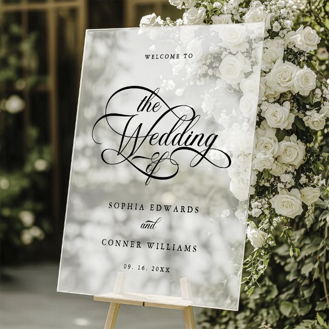 Delikate, elegante Script Wedding Willkommen Matti Acrylschild (Von Creator hochgeladen)