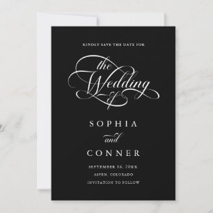 Delikate, elegante Skriptschrift Wedding Foto Blac Save The Date