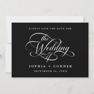 Delikate, elegante Skriptschrift Wedding Foto Blac Save The Date