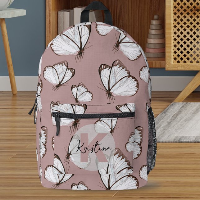 Delikate Elegante Weißschmetterlinge auf der Rose  Bedruckter Rucksack (Von Creator hochgeladen)