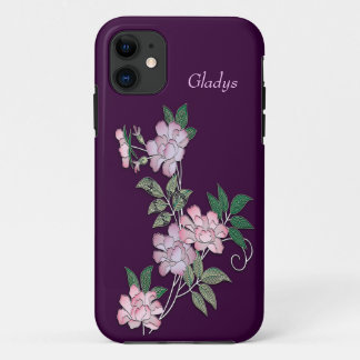 Delikate Federkerne elegantes Blumenmuster mit Nam iPhone 11 Hülle