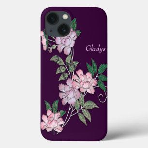 Delikate Federkerne elegantes Blumenmuster mit Nam iPhone 13 Hülle