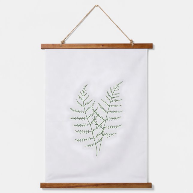 Delikate Fern Line Art.Minimalistisches Schlafzimm Wandteppich Mit Holzrahmen (Vorderseite)