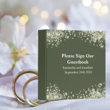 Delikate Floral on Olive Green Wedding Guest Book