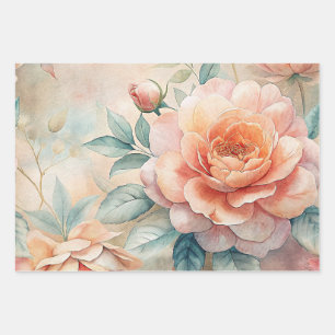 Delikate, florale Vintage, Inspirierte Pastell Geschenkpapier Set