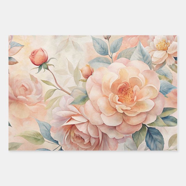 Delikate, florale Vintage, Inspirierte Pastell Geschenkpapier Set (Vorderseite)