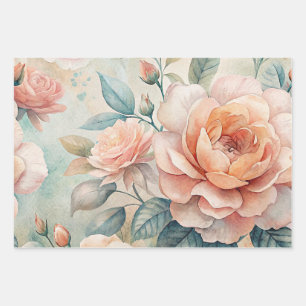 Delikate, florale Vintage, Inspirierte Pastell Geschenkpapier Set