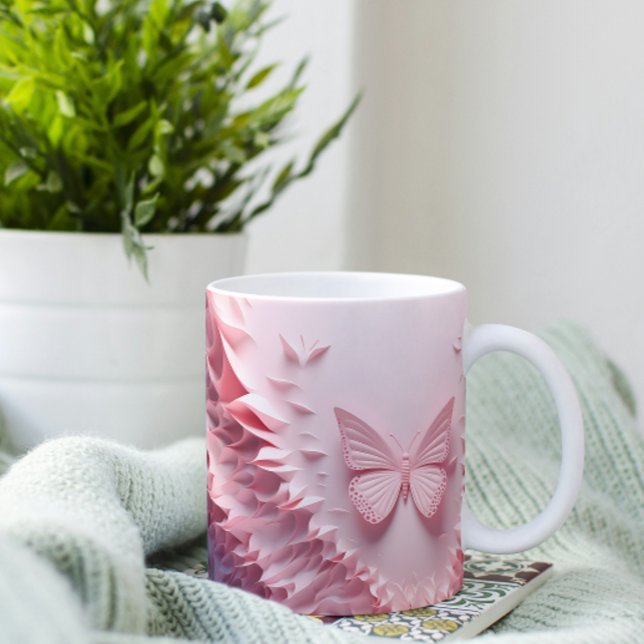 Delikate Flügel: Rosa 3D-Butterfly-Tasse Zweifarbige Tasse (Von Creator hochgeladen)