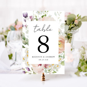 Delikate Frühjahrsblütenhochzeit Tischnummer