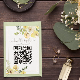 Delikate gelbe Blumenpracht QR Code Sommerhochzeit RSVP Karte