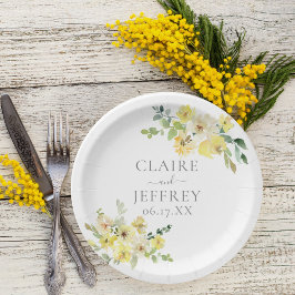 Delikate gelbe Blumenzange Grüne Sommerhochzeit Pappteller