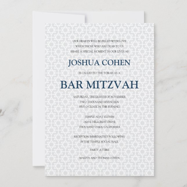 Delikate Gemusterte Bar Mitzvah Einladung (Vorderseite)