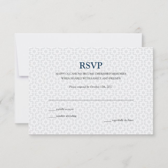 Delikate Gemusterte Bar Mitzvah RSVP Card (Vorderseite)