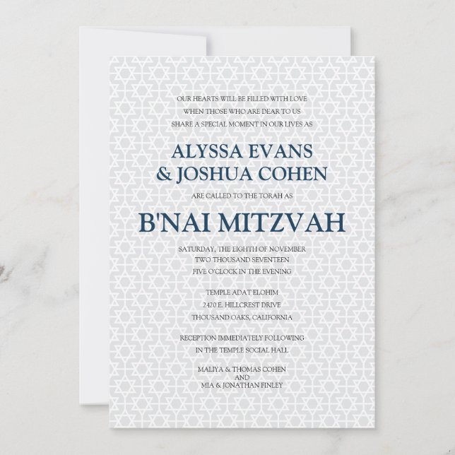 Delikate Gemusterte B'nai Mitzvah Einladung (Vorderseite)