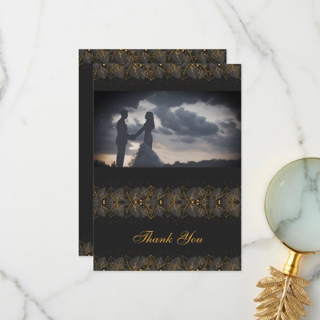 Delikate Gold-Blätter Dankeskarte (Vorderseite/Rückseite Beispiel)