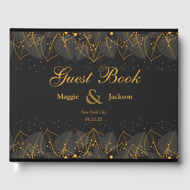 Delikate Gold Blätter Wedding Guest Book Gästebuch (Vorderseite)