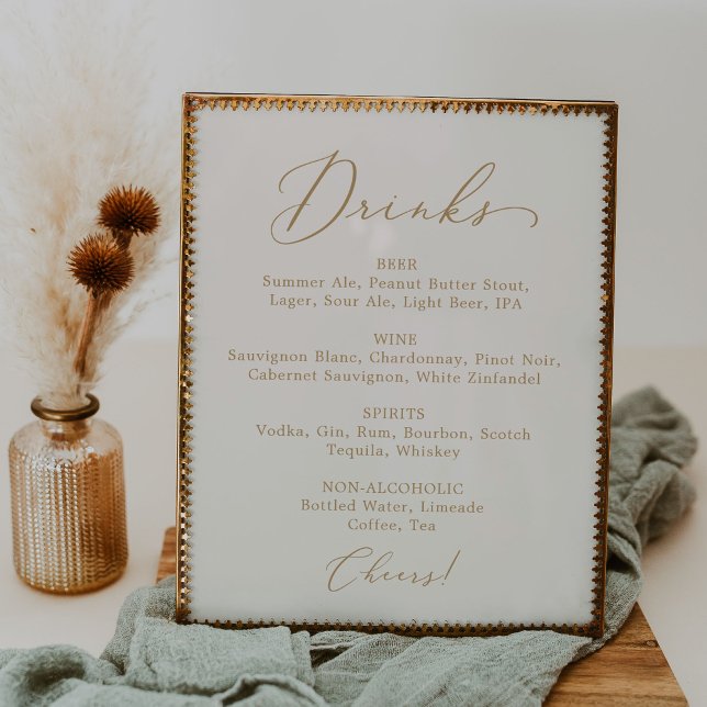 Delikate Gold Calligrafy Cream Wedding Drink Menü Poster (Von Creator hochgeladen)