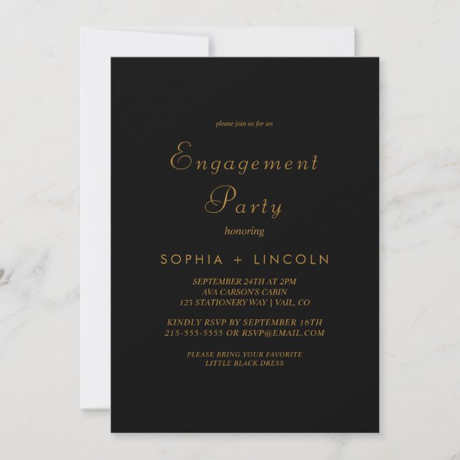 Delikate Gold Calligraphy Black Engagement Party Einladung (Vorderseite)
