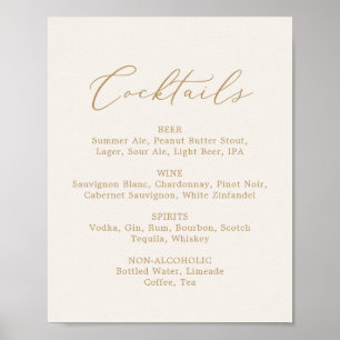 Delikate Gold Calligraphy Cream Cocktails Menü Poster